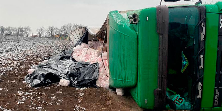 Тягач DAF з напівпричепом у кюветі