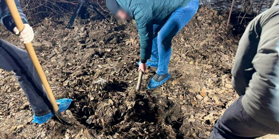 Відкопують тіло на городі