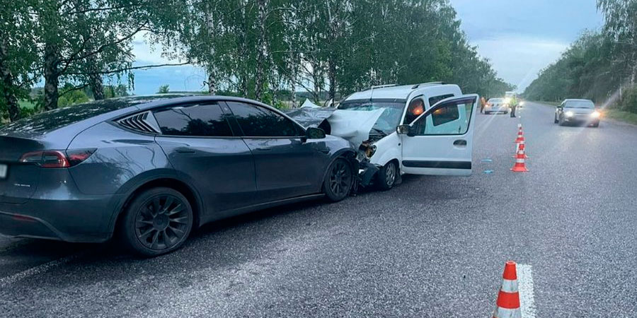 Лобове зіткнення між Tesla Model Y та Renault Kangoo